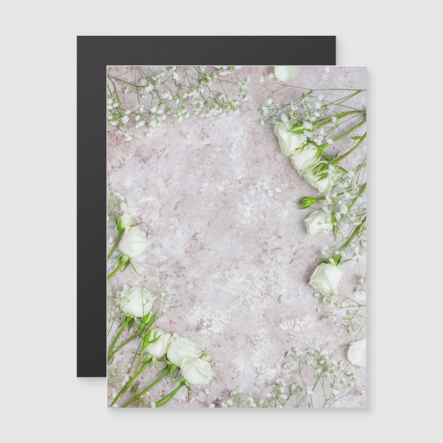 Convite Rosas Brancas de Casamento (Frente/Verso)