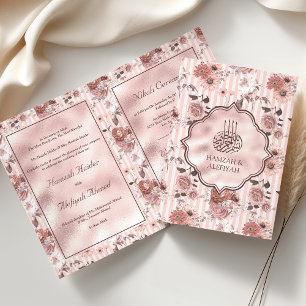 Convite Rosas Cor-de-Rosa e Listras Florais Casamento Muçu