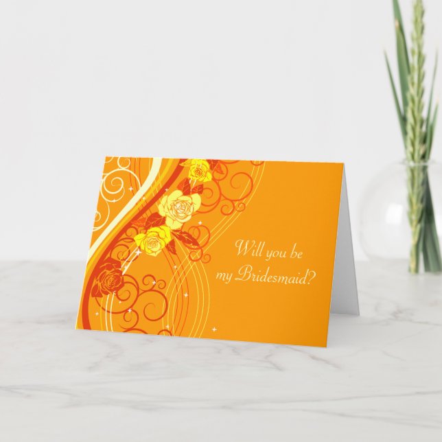 Convite Rosas Laranjas de Casamento Amarelo (Frente)