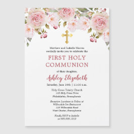 Convite Rosas Rosa Watercolor Floral Primeira Comunhão Sag
