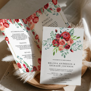 Convite Rosas Vermelhas Floral Tudo em Um Código QR Casame