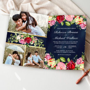 Convite Rosas Vermelhas Rosa Romântico Código QR Casamento