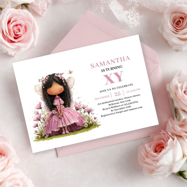 Convite Rose Gold para 6º Aniversário da Menina Fa (Whimsical Fairy Girl 6th Birthday Rose Gold invitation)