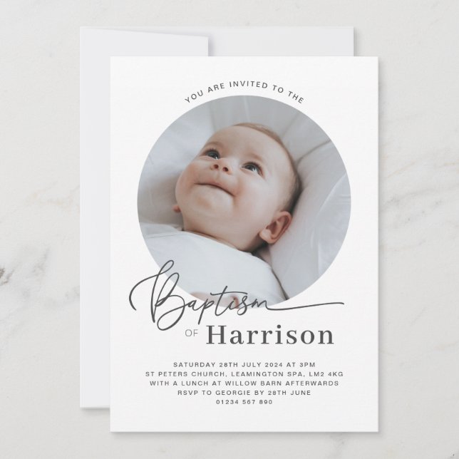 Convite Round Photo Baptism (Frente)