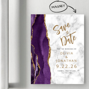 Convite Roxo Ágata Mármore Casamento Salve a Data