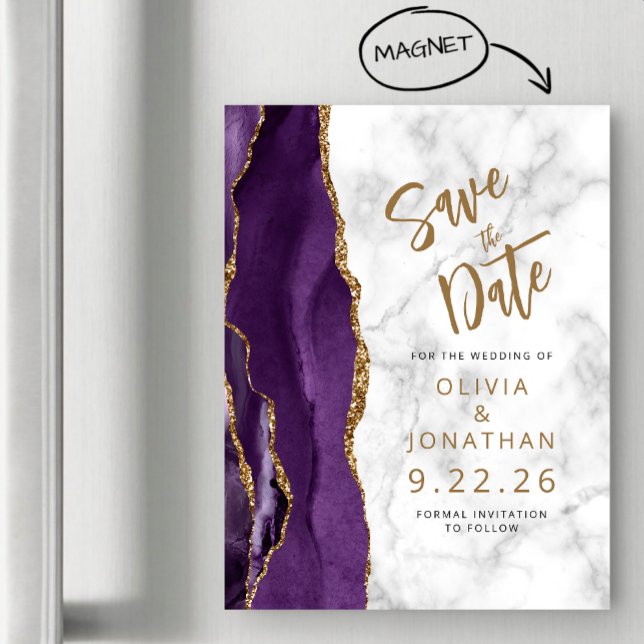 Convite Roxo Ágata Mármore Casamento Salve a Data (Criador carregado)