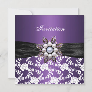 Convite Roxo Branco Jóia Floral Elegante Clássico 