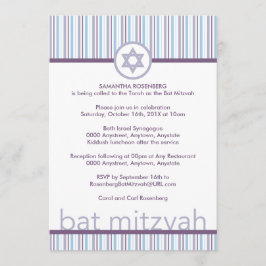 Convite roxo de Mitzvah do bastão das listras