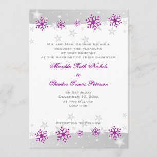 Convite roxo do casamento do floco de neve do