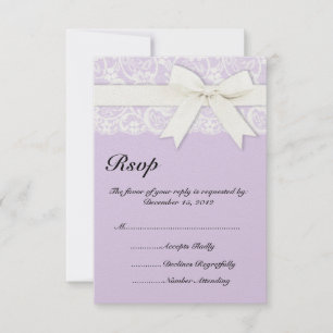 Convite roxo do casamento do Lilac branco do laço