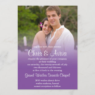 Convite roxo do casamento do por do sol