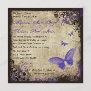 Convite roxo do casamento do quadrado do vintage