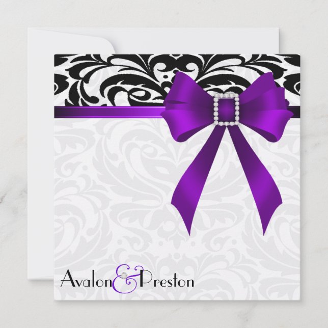 Convite roxo do casamento tema damasco do arco de (Frente)