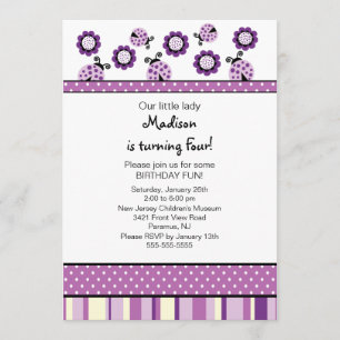 Convite roxo doce do aniversário dos joaninhas