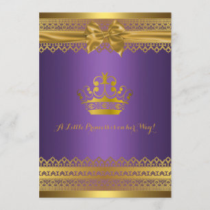 Convite roxo & Dourado do chá de fraldas da coroa