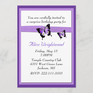 Convite roxo elegante do aniversário das senhoras