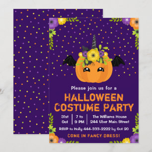 Convite Roxo para Festa de Fantasia de Abóbora de