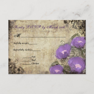 Convite roxo RSVP do casamento vintage das peônia