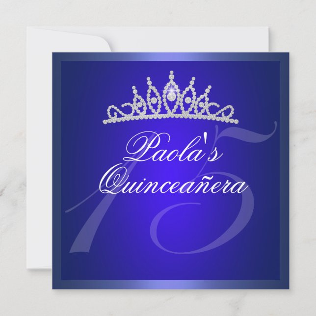 Convite Royal Blue Diamond Quinceañera Tiara (Frente)