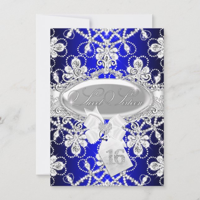 Convite Royal Blue Diamond Tiara Princess Sweet 16 (Frente)
