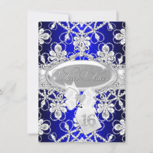 Convite Royal Blue Diamond Tiara Princess Sweet 16