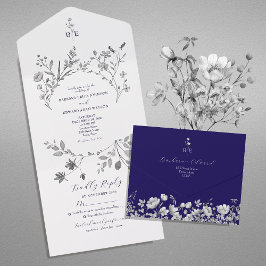Convite Royal Blue Floral Tudo-em-Um
