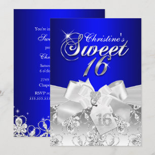Convite Royal Blue Pretty Diamond Bow Sweet 16