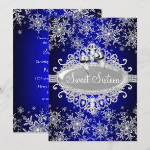 Convite Royal Blue Sparkle Snowflake Sweet 16