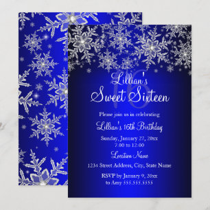 Convite Royal Blue Sweet 16 com Floco de Neve Prat