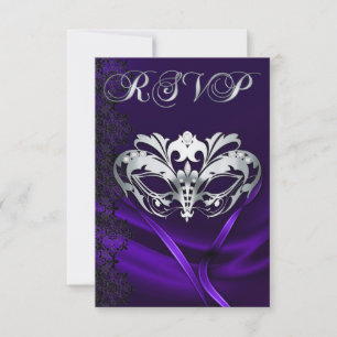 Convite RSVP com Joias Roxas e Máscara de Prata