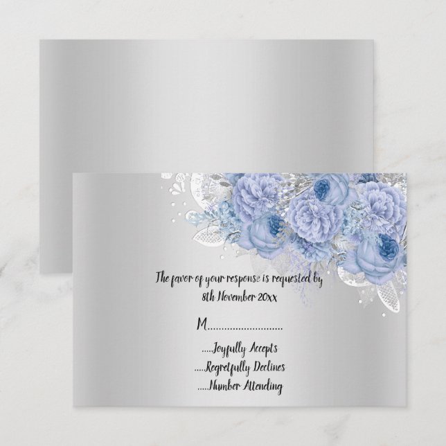 Convite RSVP de Buquê de Lilás Floral Prateado Met (Frente/Verso)