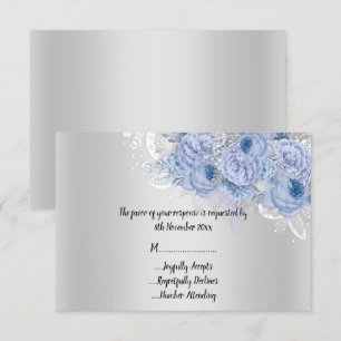 Convite RSVP de Buquê de Lilás Floral Prateado Met