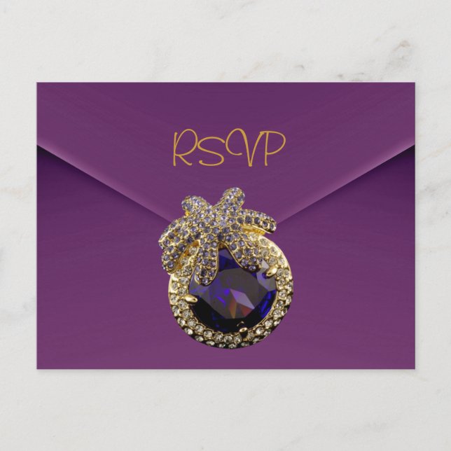 Convite RSVP de Cartão Postal Roxo Dourado Jóia (Frente)
