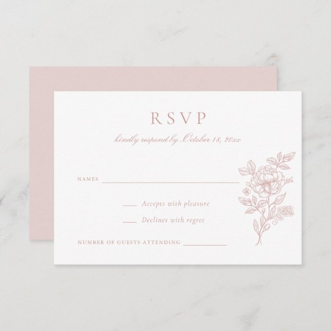 Convite RSVP de Casamento de Blush Elegante Floral (Frente/Verso)