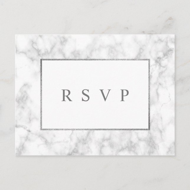 Convite RSVP de Casamento de Marble Branco Moderno (Frente)