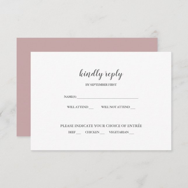 Convite RSVP de Casamento de Rosa de Dusty Moderno (Frente/Verso)