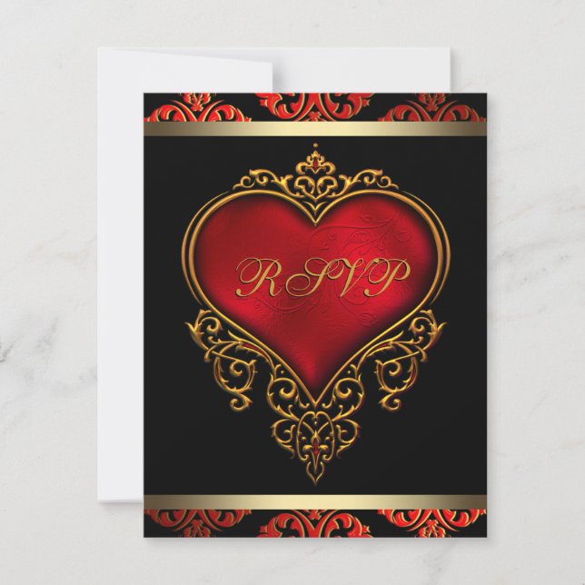 Convite RSVP de Casamento Dourado e Preto Vermelho (Frente)