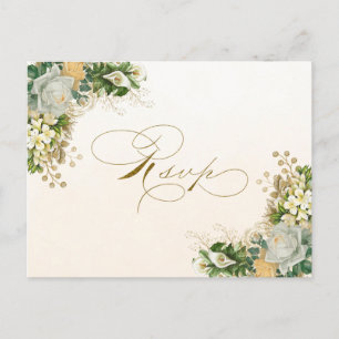 Convite RSVP de Casamento Dourado Floral Branco El