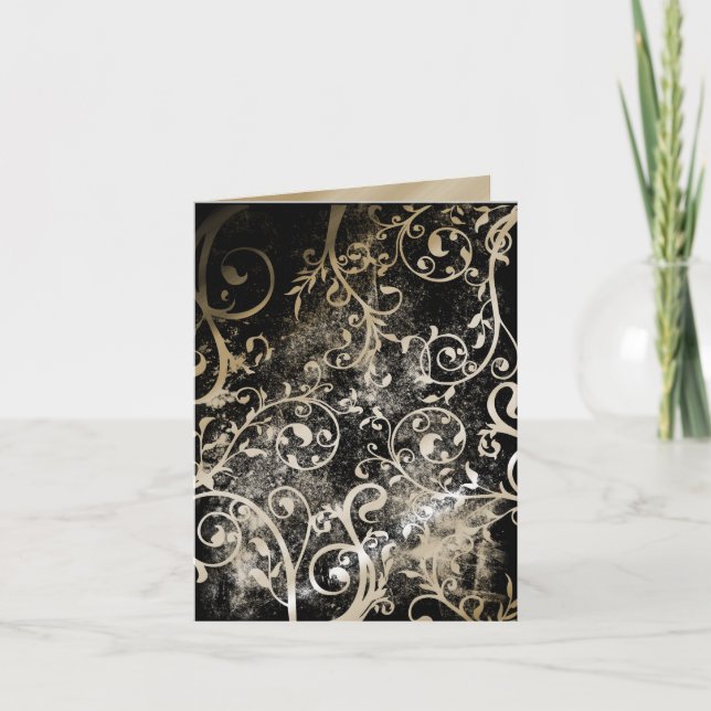 Convite RSVP de casamento gótico arruinado em damasco (Frente)