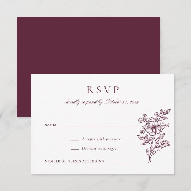 Convite RSVP de Casamento vintage Elegante Floral (Frente/Verso)
