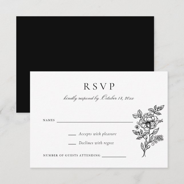Convite RSVP de Casamento vintage Elegante Floral (Frente/Verso)