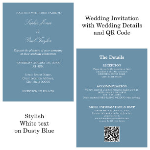 Convite RSVP de Código QR de Casamento Azul Dusty