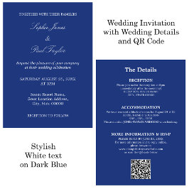Convite RSVP de Código QR de Casamento Azul Escuro