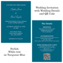 Convite RSVP de Código QR de Casamento Azul Turque