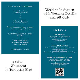 Convite RSVP de Código QR de Casamento Azul Turque