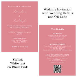 Convite RSVP de Código QR de Casamento Rosa-Blush