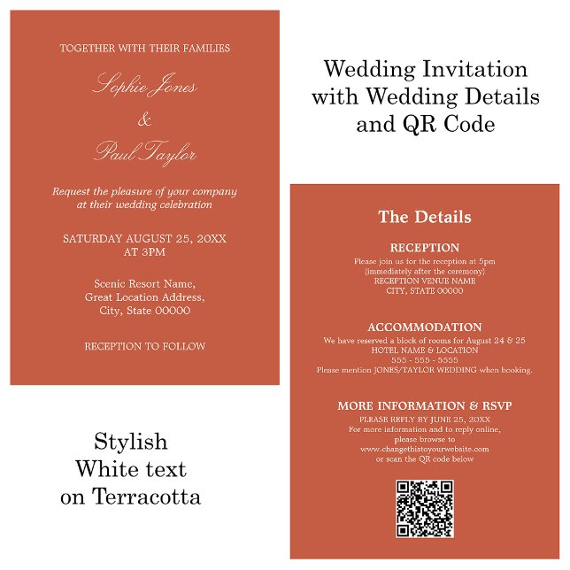 Convite RSVP de Código QR de Casamento Terracotta (Criador carregado)