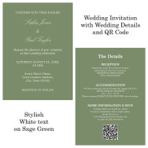 Convite RSVP de Código QR de Casamento Verde Sage