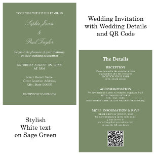 Convite RSVP de Código QR de Casamento Verde Sage