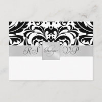 Convite RSVP de Meio Damasco Monograma Branco e Pr
